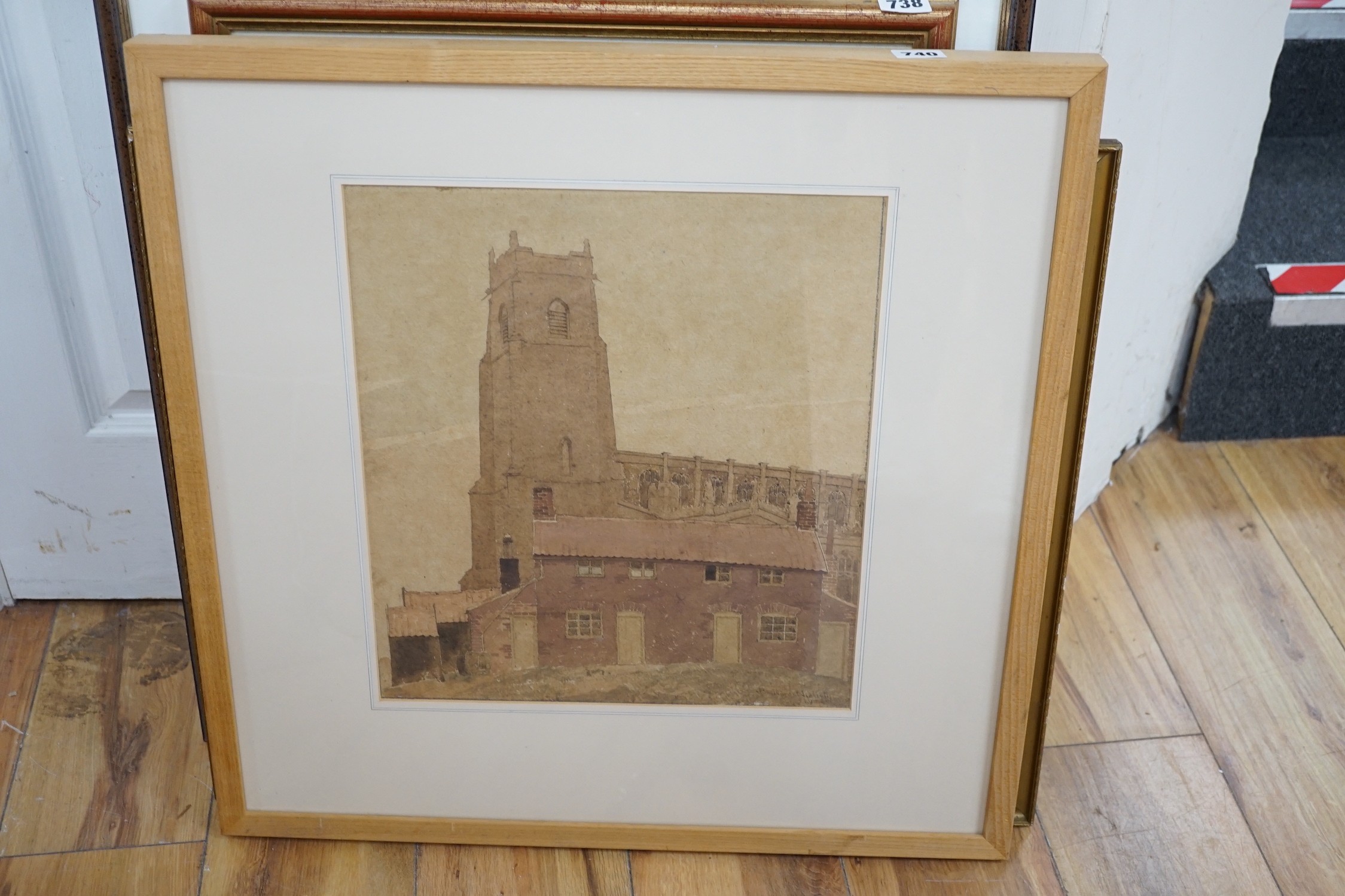 Bertram Nicholls (1883-1974), watercolour, Study of houses and a church, signed and dated 1922, 38 x 34cm